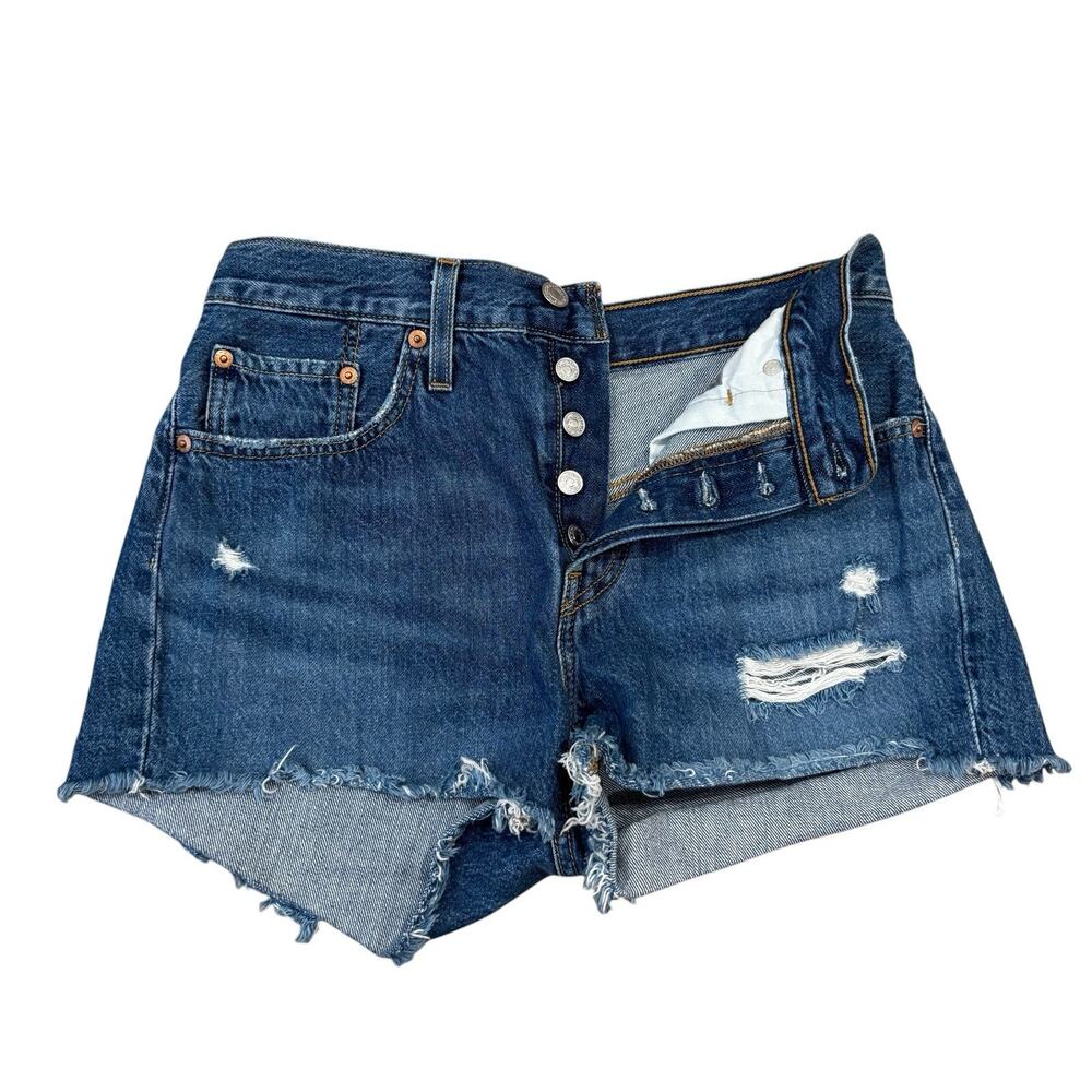 Levi’s 501 Denim Cutoff Shorts Womens High Rise Jean Distressed Medium Wash 27